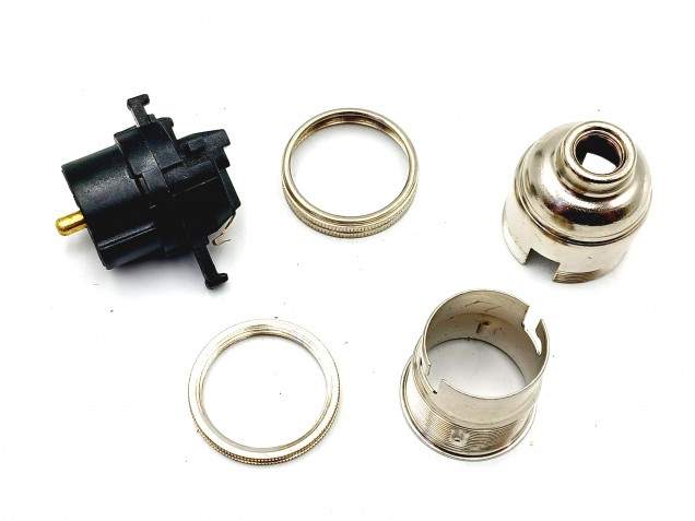Switched lamp holder BC B22 NICKEL plated 10mm base thread