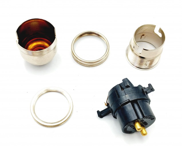 Switched lamp holder BC B22 NICKEL plated 10mm base thread