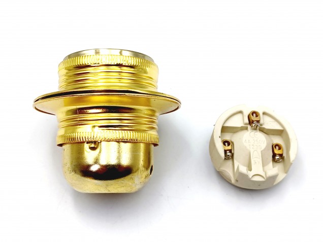E27 lamp holder threaded skirt plus shade rings in Brass