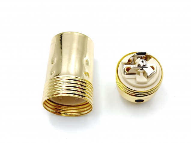 E14 bulb lamp holder 3 part plain skirt Brass finish