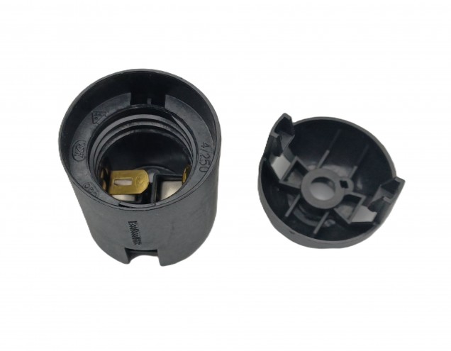 E27 Lamp Holder  2 Part Black Plastic Plain Skirt