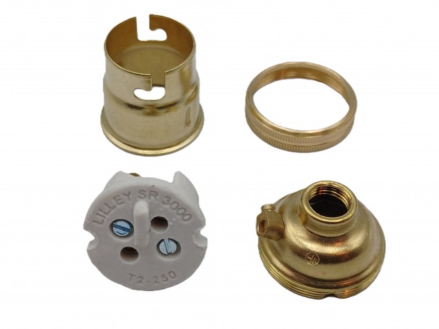 3 PART BRASS B22 - BC LAMP HOLDER PLAIN SKIRT