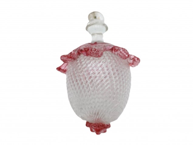 Antique Murano glass chandelier finial ball clear and red