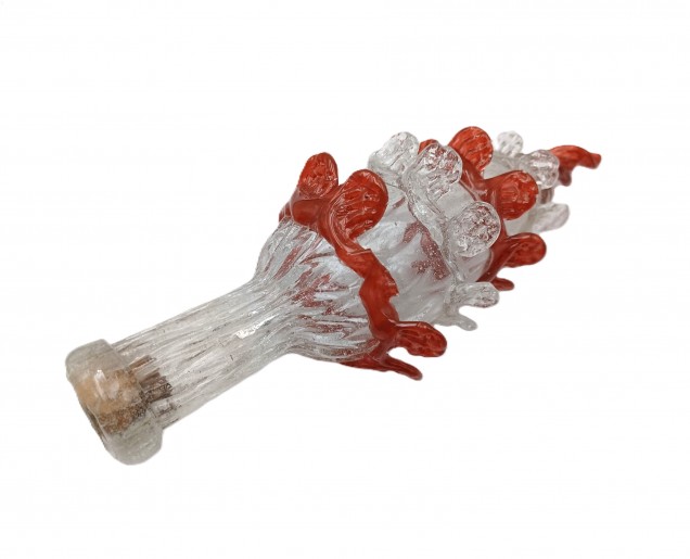 Antique Murano Chandelier part Glass finial clear with Red 