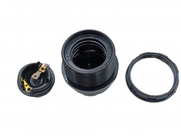3 PART E26 ES LAMP HOLDER IN BLACK HALF THREADED SKIRT