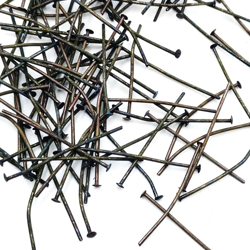 Chandelier Connecting Pins dark Antique Brass 30mm X 0.8mm 2mm Head Pack 100