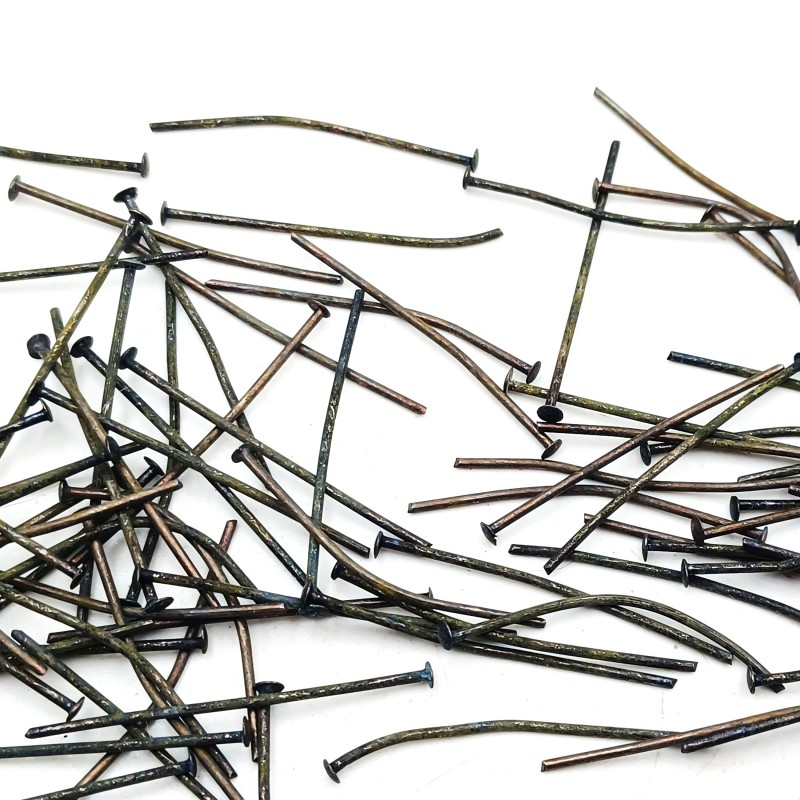Chandelier Connecting Pins dark Antique Brass 30mm X 0.8mm 2mm Head Pack 100