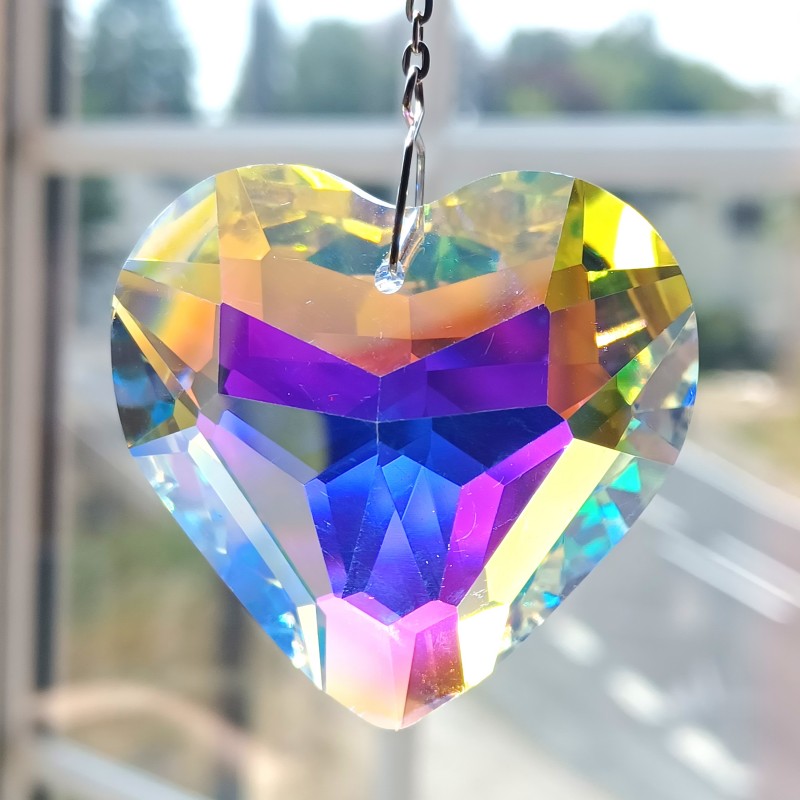 Crystal heart sun catcher on a silver coloured hanging chain