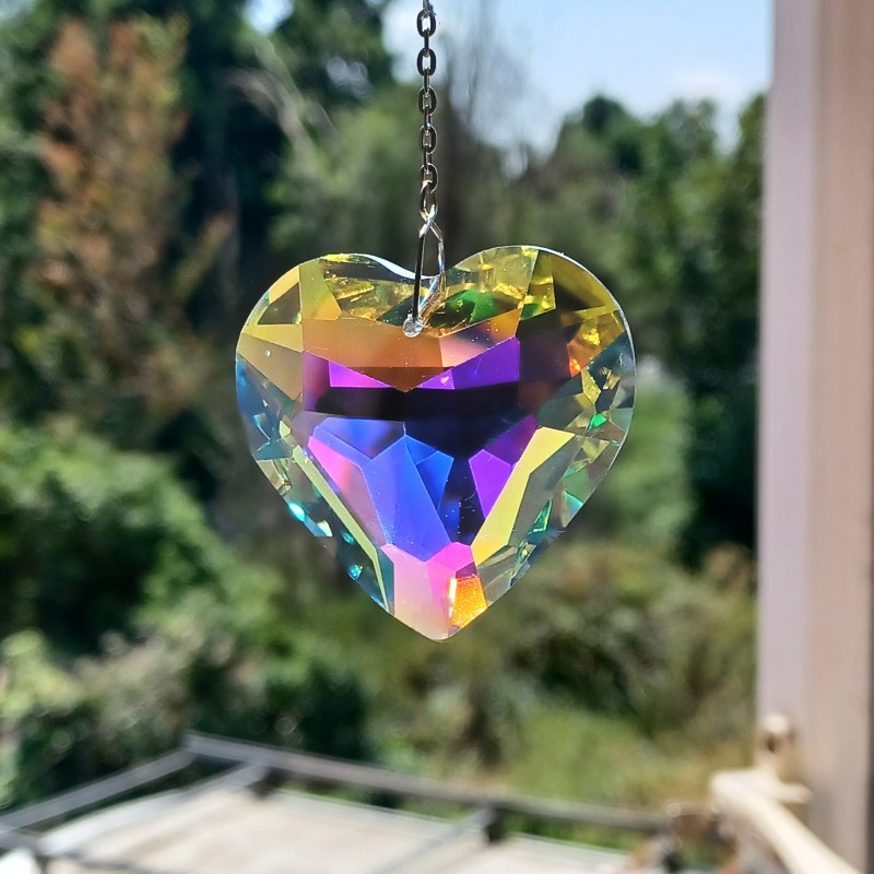 Crystal heart sun catcher on a silver coloured hanging chain