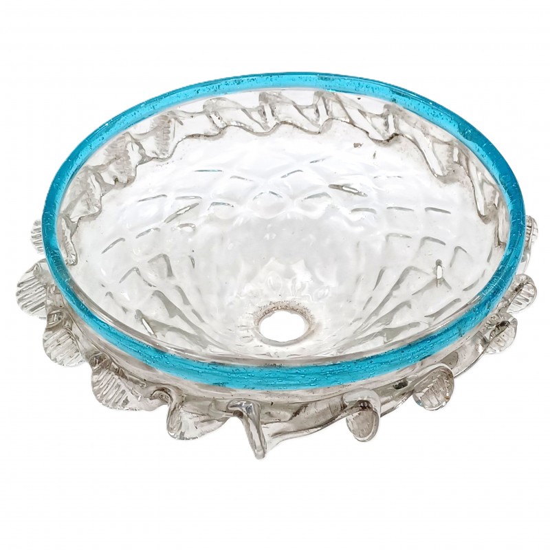 Venetian light blue clear glass chandelier bottom bowl with original gallery