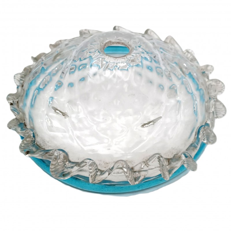 Venetian light blue clear glass chandelier bottom bowl with original gallery