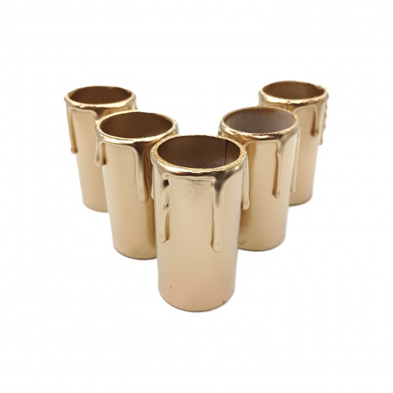 5 hand made Candle Tubes gold coloured drip Card 65mm x 32mm internal 