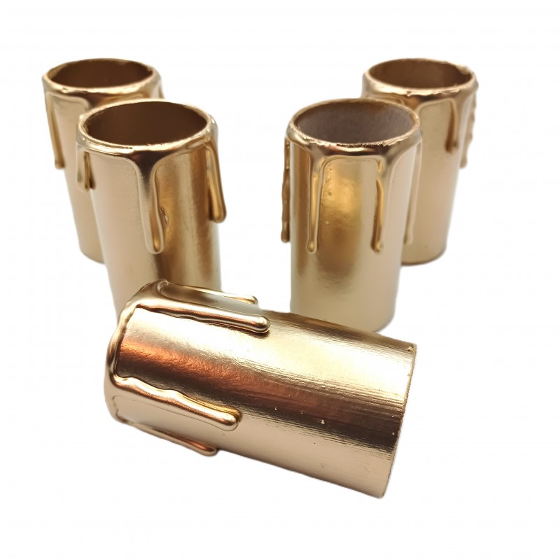 5 hand made Candle Tubes gold coloured drip Card 60mm x 32mm internal