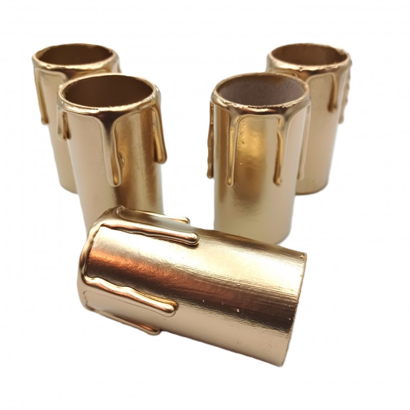 5 hand made Candle Tubes gold coloured drip Card 65mm x 32mm internal 