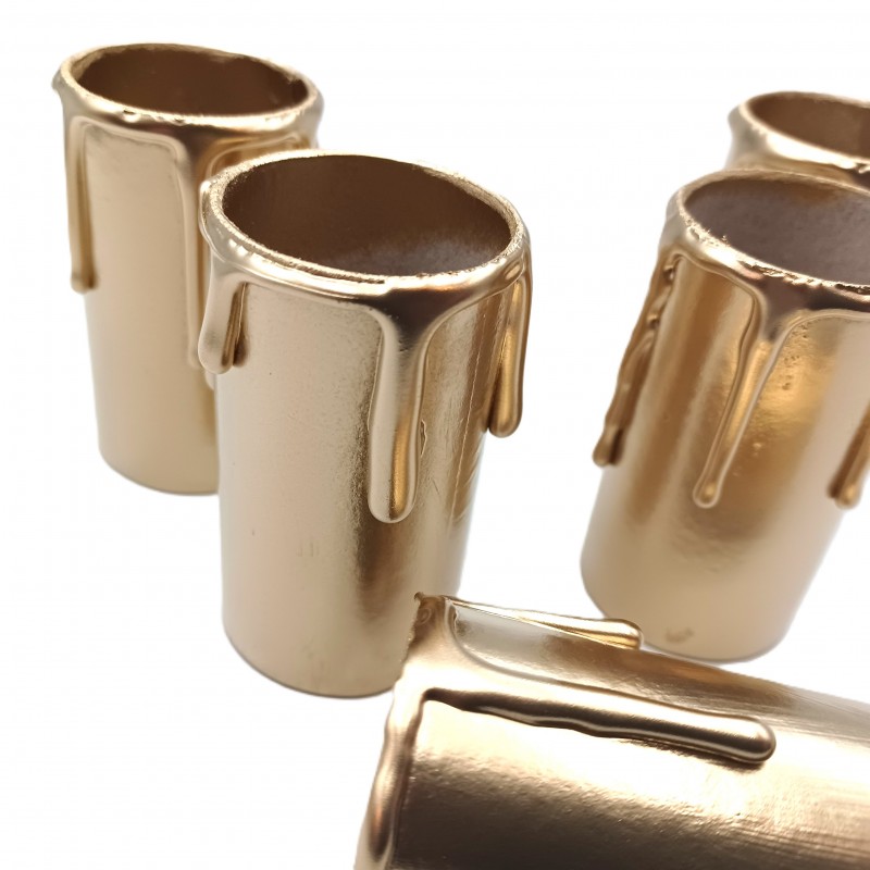 5 hand made Candle Tubes gold coloured drip Card 60mm x 32mm internal
