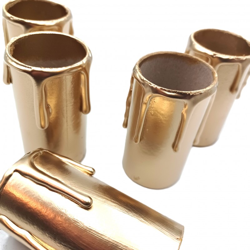 5 hand made Candle Tubes gold coloured drip Card 65mm x 32mm internal 