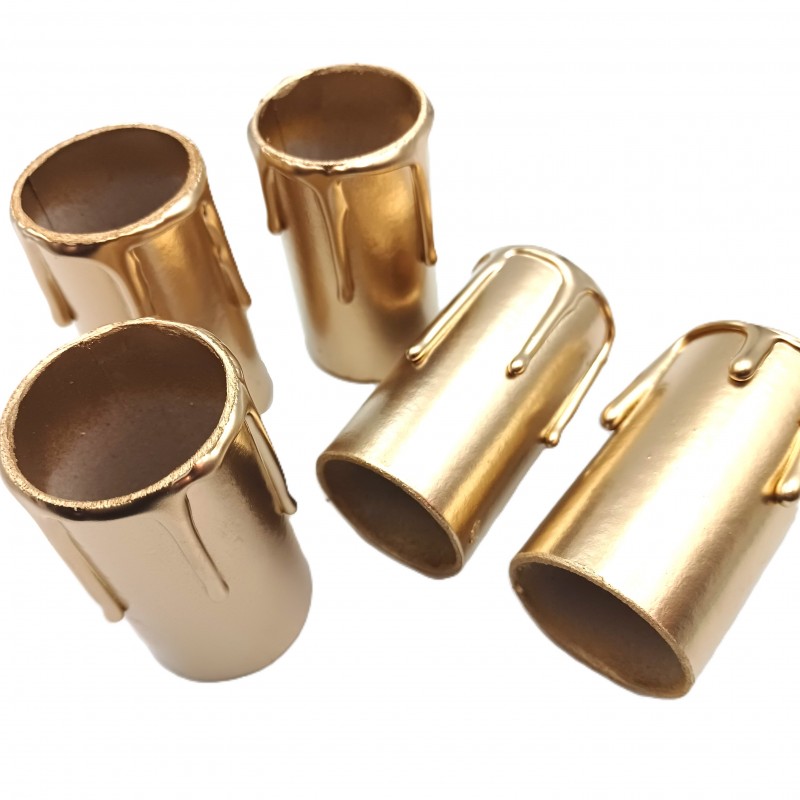 5 hand made Candle Tubes gold coloured drip Card 65mm x 32mm internal 