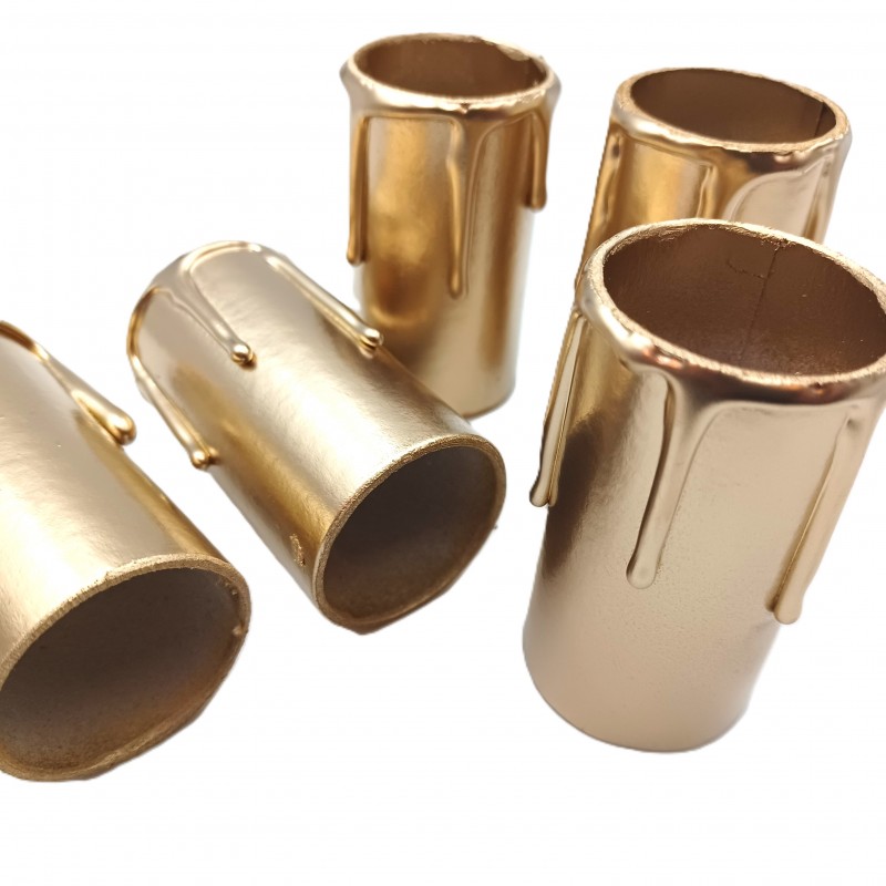5 hand made Candle Tubes gold coloured drip Card 60mm x 32mm internal