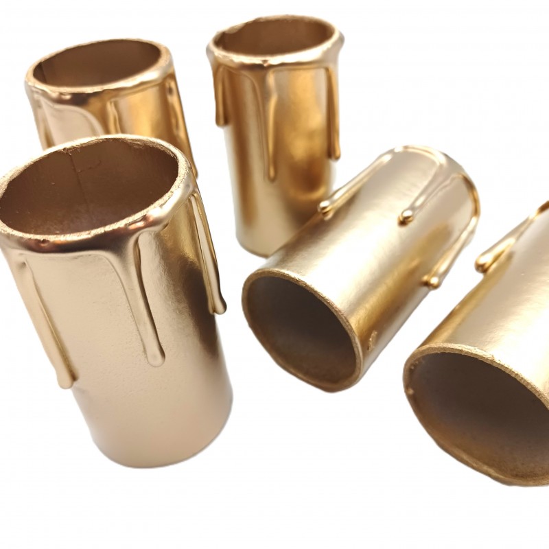 5 hand made Candle Tubes gold coloured drip Card 65mm x 32mm internal 