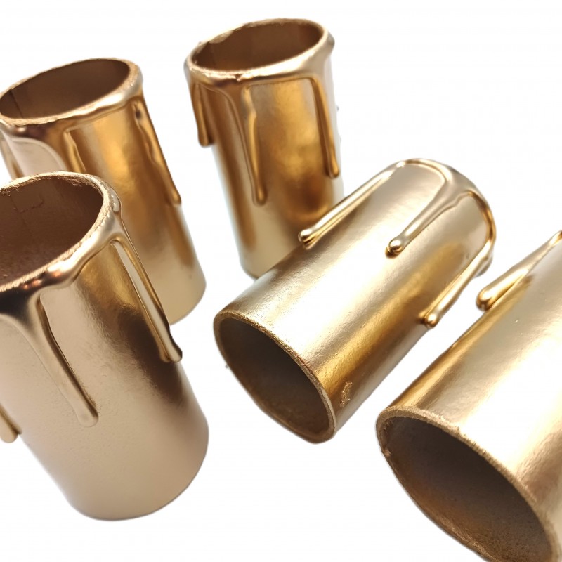 5 hand made Candle Tubes gold coloured drip Card 65mm x 32mm internal 