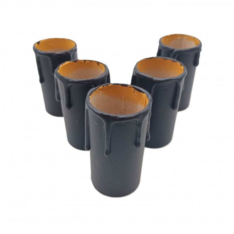 5 hand made Candle Tubes black coloured drip Card 65mm x 32mm internal