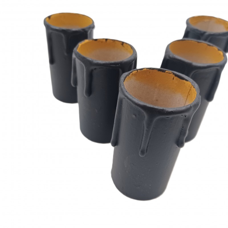 5 hand made Candle Tubes black coloured drip Card 65mm x 32mm internal