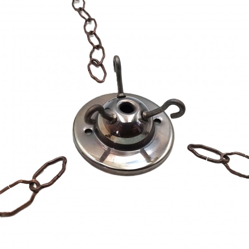 3 hook ceiling rose with 3 x 12 inch lengths gothic chain and screws in antique brass