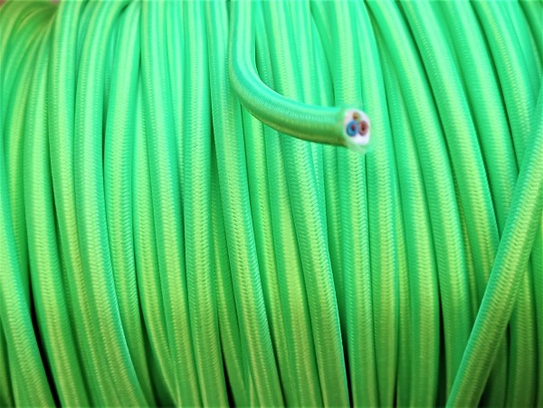 100 Metres of Lime Green Braided Round silk flex wire 3 core 0.50mm