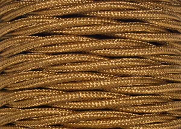 Braided silk flex chandelier cable in Antique gold 3 core, 0.75mm
