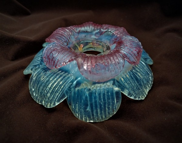 Antique Italian Blue And Red Chandelier Glass Rosette Pan