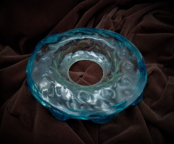 Antique Italian Chandelier Glass Dish with Blue wavey Rim  