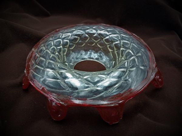 Venetian Chandelier Glass Dish Pan With Red Rim 