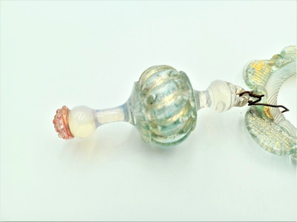 Antique Murano blue green with gold fleck chandelier drop and hoop 