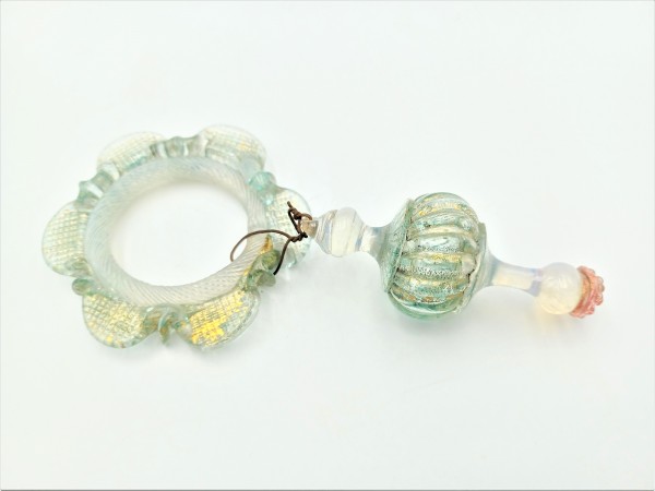 Antique Murano blue green with gold fleck chandelier drop and hoop 