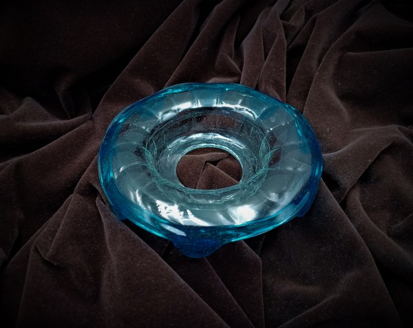 Antique Murano Chandelier Glass Dish Pan With Blue Rim