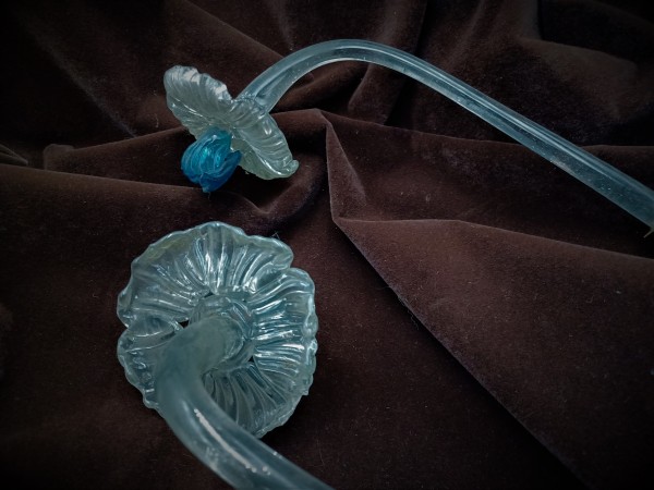 Antique Murano Clear and blue Glass Chandelier Flower 