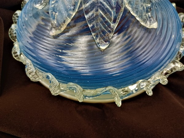 Antique Venetian Chandelier Bowl Milky Blue 175mm Width       