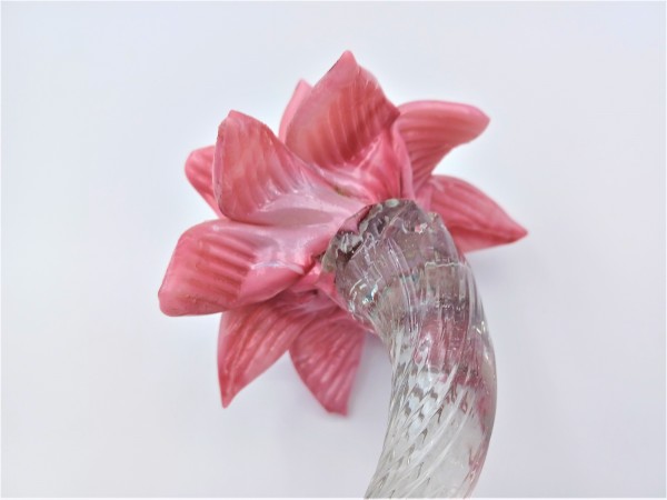 Antique Murano chandelier Clear Glass stem with pink Flower 