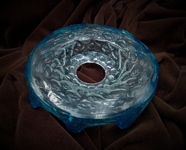 Antique Venetian Chandelier Glass Dish with Blue wavey Rim 