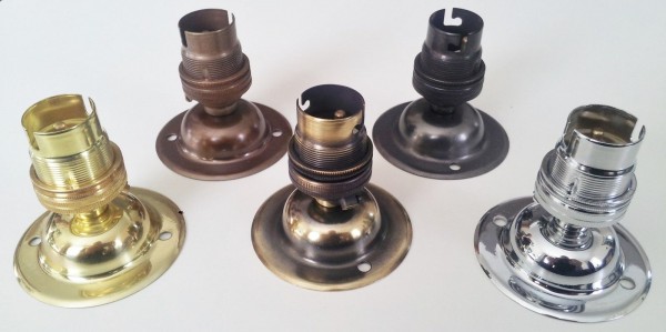 Ceiling plate rose dome cap and B22 lamp holder 65mm width various finishes