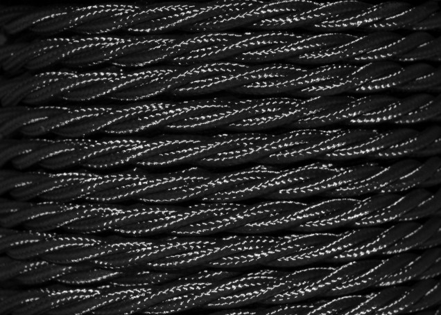 Braided silk flex lighting cable in black 3 core, 0.50mm