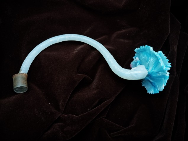 Antique Murano chandelier blue flower with milky blue glass stem