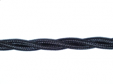 Black 3 Core Braided Silk Flex Electrical Cable 0.75mm BLACK