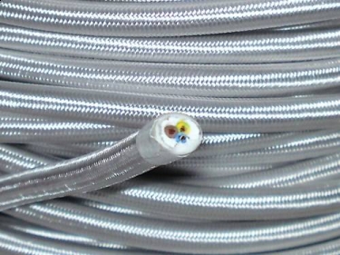 3 CORE ROUND PVC OVERBRAID SILVER ELECTRIC CABLE 0.50MM