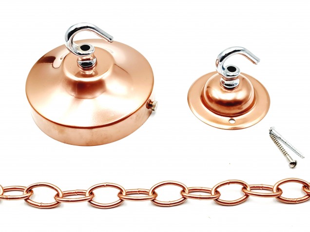 Copper and chrome ceiling rose hook large or small with optional chain