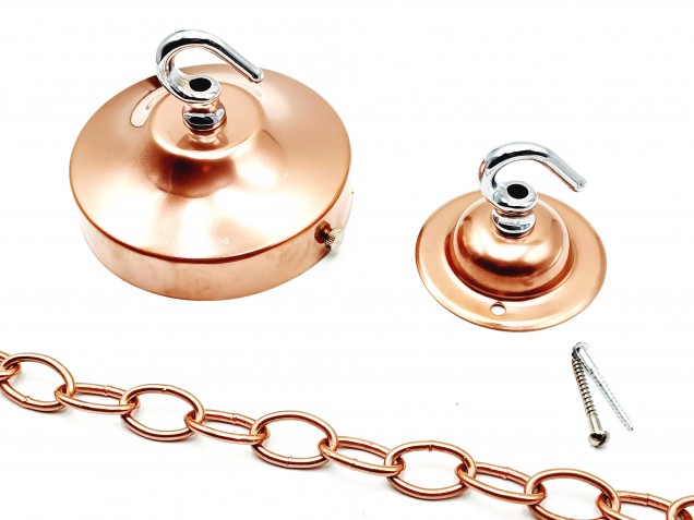 Copper and chrome ceiling rose hook large or small with optional chain