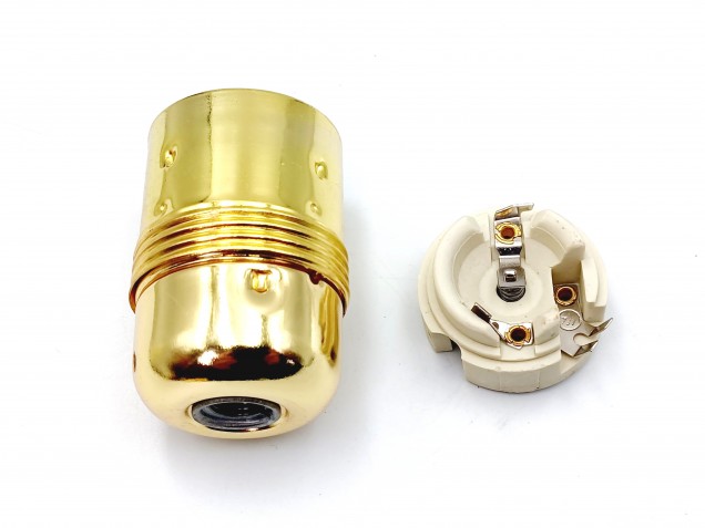 ES E27 metal lamp holder plain skirt brass