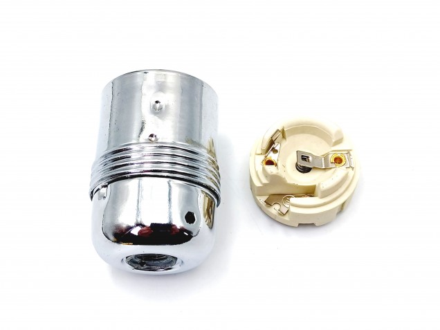 ES E27 metal lamp holder plain skirt chrome