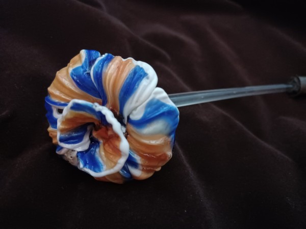 Antique Murano chandelier flower, blue, orange and white.