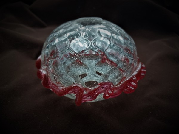 Italian Chandelier glass centre stem ball with red rim 